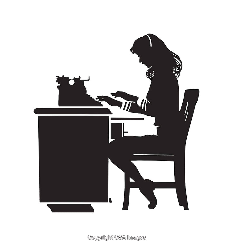 Silhouette of Woman Typing on a Vintage Typewriter Artwork