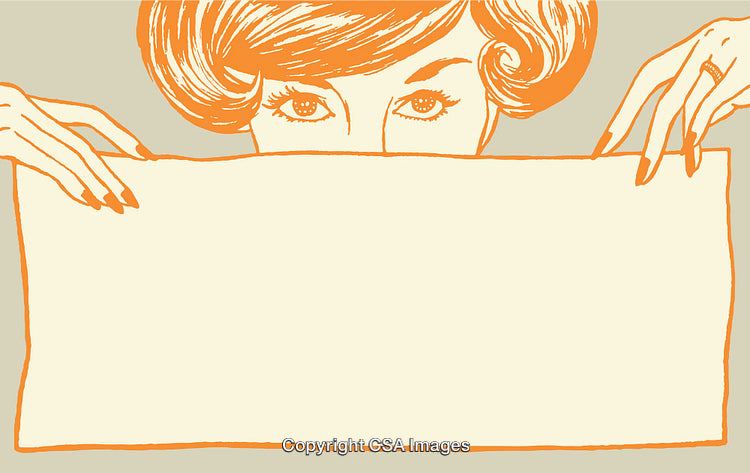 Colorful Line Art Illustration of Woman Holding a Blank Sign