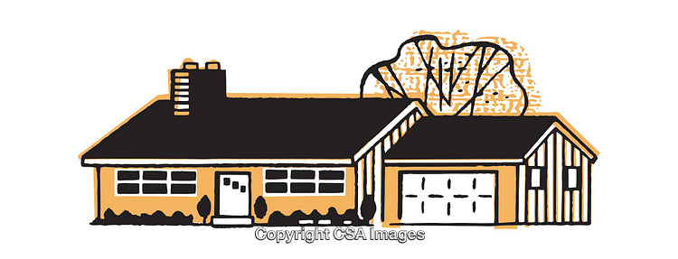 Charming Illustration of a House with Garage and Tree in Simplistic Colors
