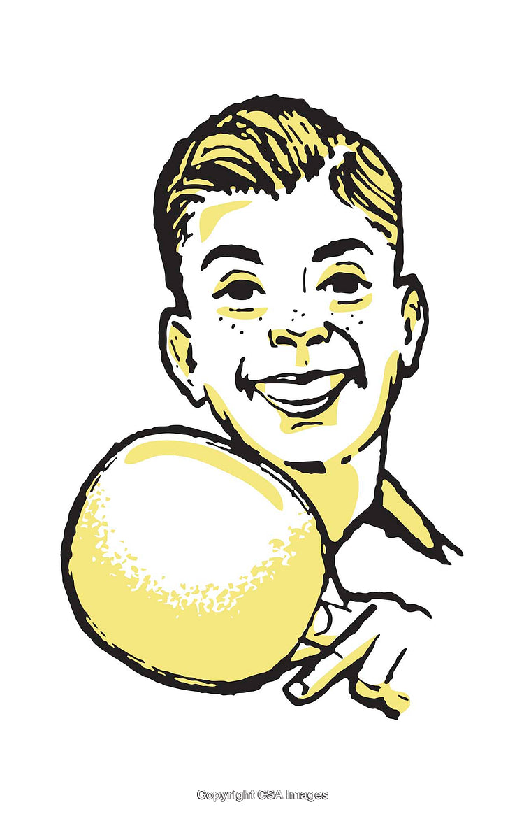 Retro Style Illustration of a Cheerful Boy with a Yellow Ball