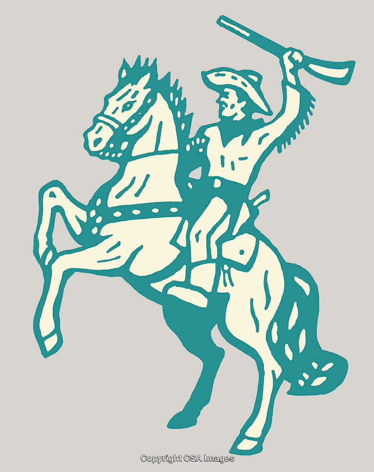 Colorful Line Art Illustration of a Rider on a Rearing Horse