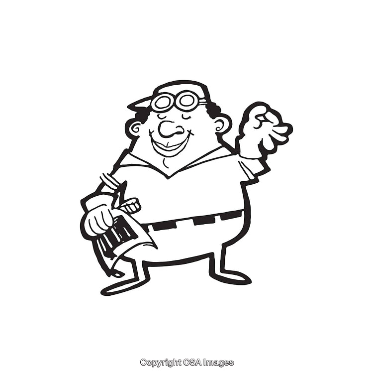 Cartoon Line Art of Smiling Man Holding a Bag