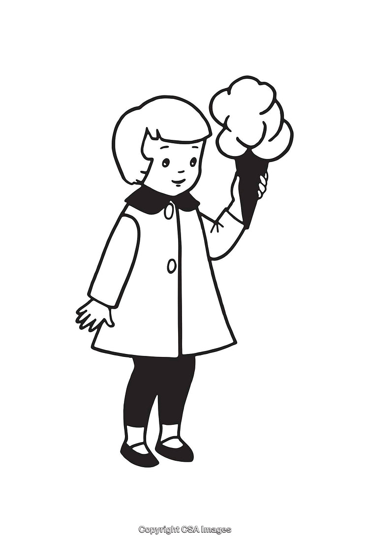 Black and White Line Art of a Child Holding Ice Cream