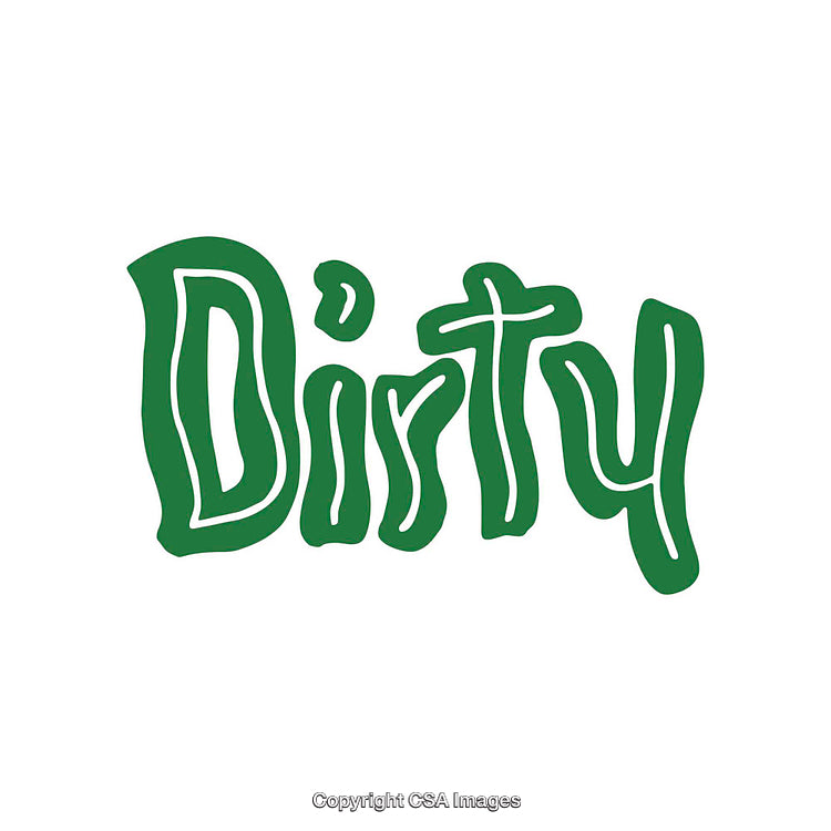 Green Whimsical Typography Spelling 'Dirty' on a White Background