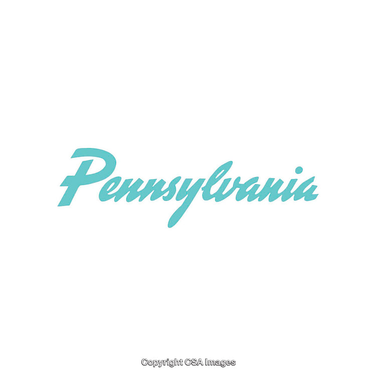 Pennsylvania Typography in Elegant Cursive Blue Script on White Background