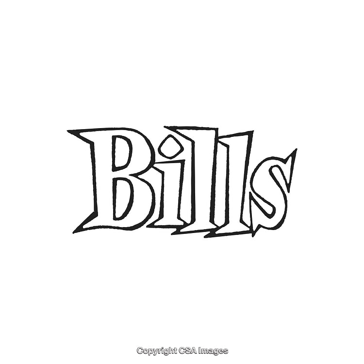 Black and White Illustrated Word Art Featuring 'Bills' in a Creative Font Style