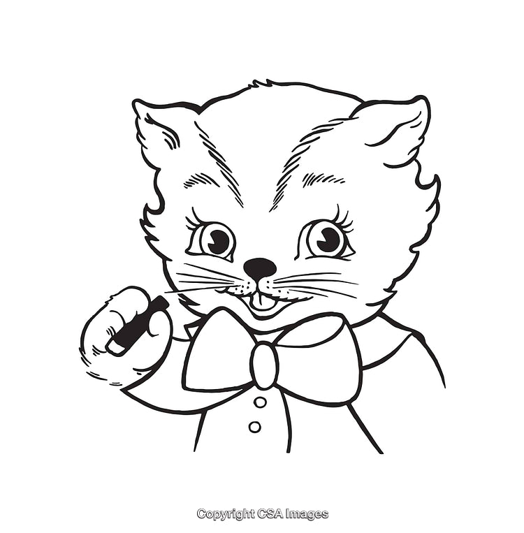 Cute Cat Line Art Illustration with a Bow Tie in Black and White