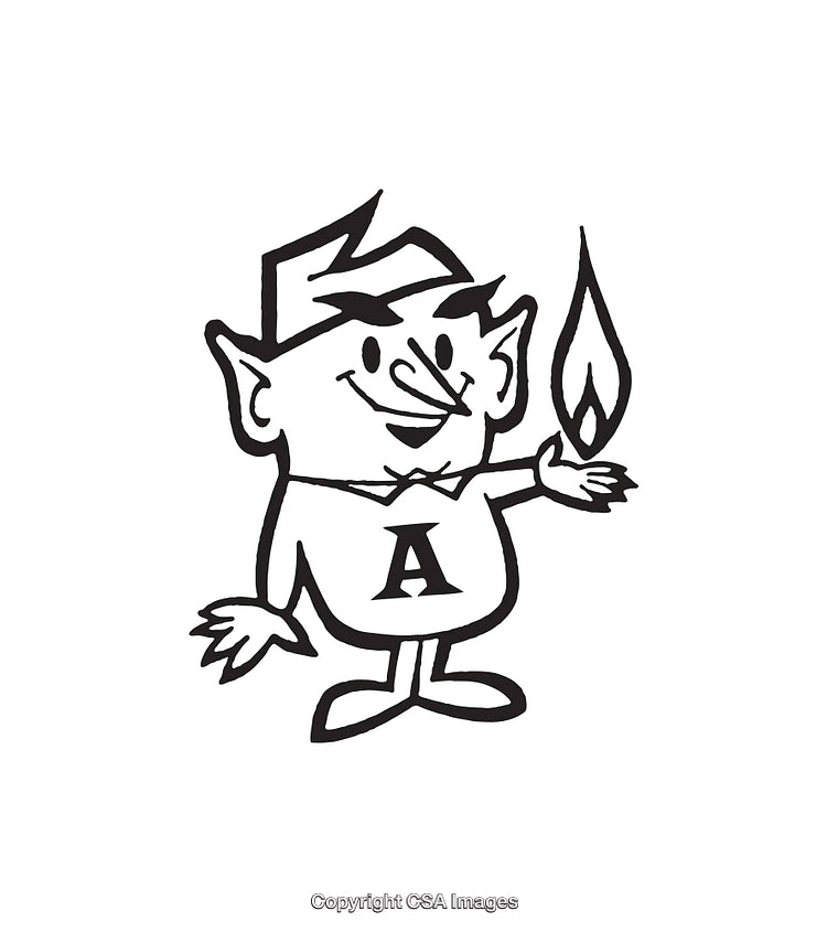 Black and White Art Illustration of a Cartoon Character with Flame