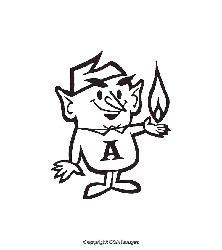 Black and White Art Illustration of a Cartoon Character with Flame