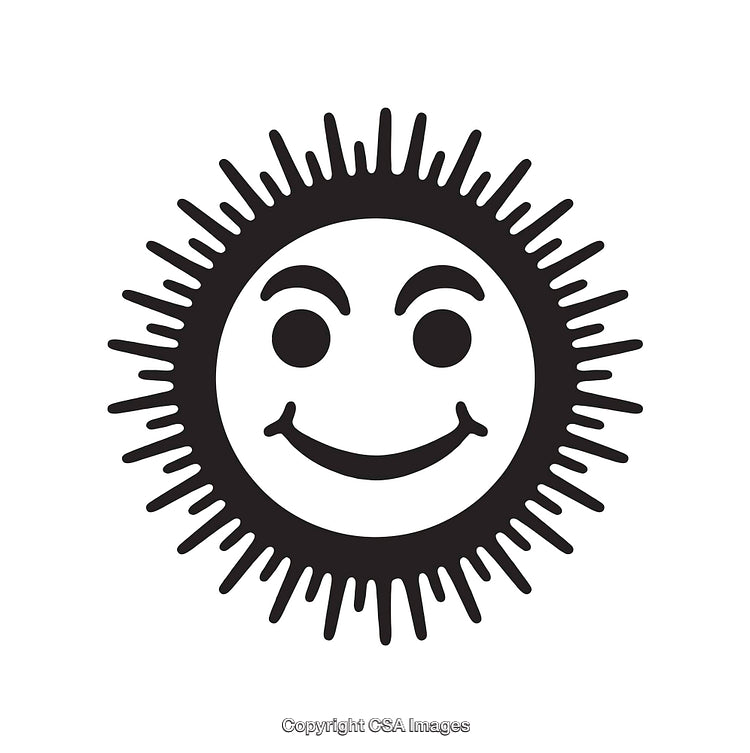 Smiling Sun Icon Representing Positivity and Warmth in Black and White Design