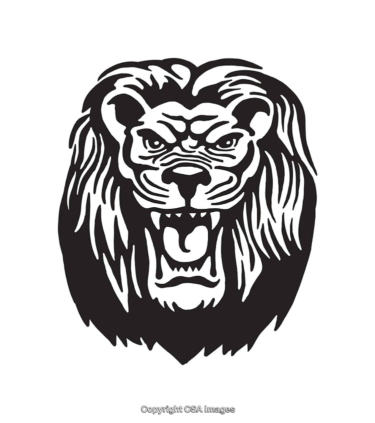 Fierce Lion Head Black and White Illustration with Detailed Line Art