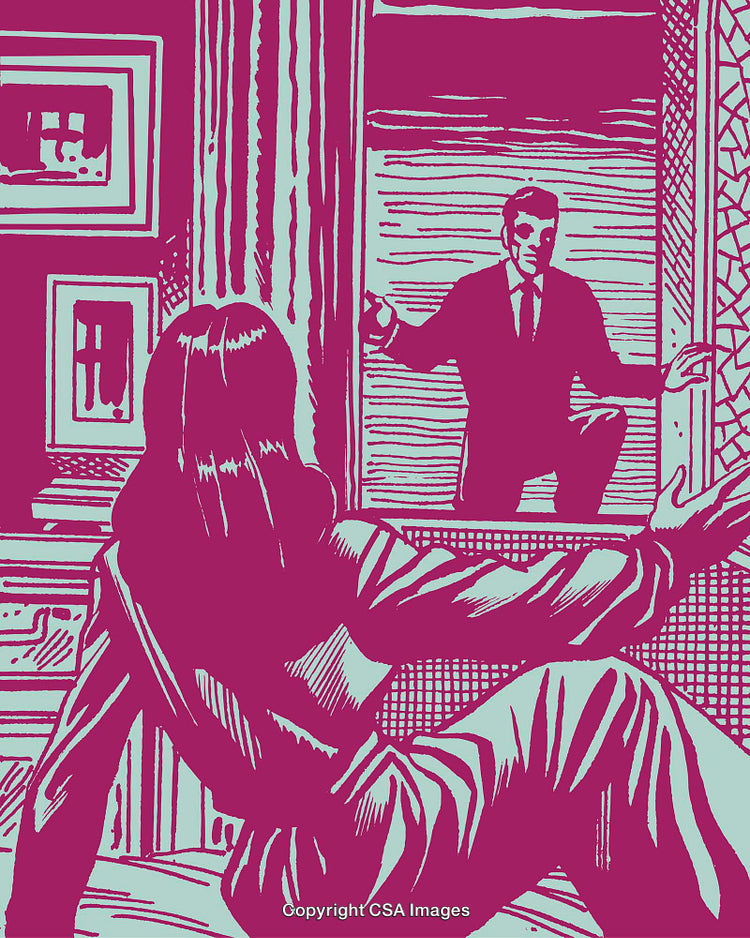 Stylized Illustration of People in a Suspenseful Suspense Scene