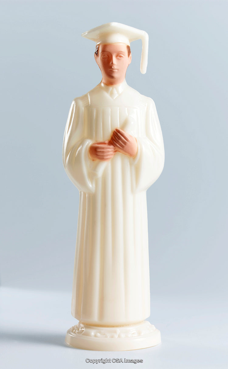 Plastic Graduate Figure in White Robe with Graduation Cap