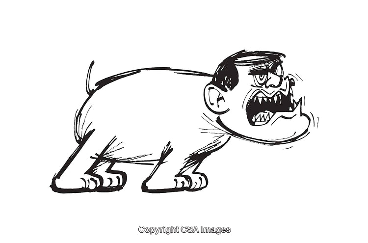 Black And White Line Art Of A Silly Angry Cartoon Dog
