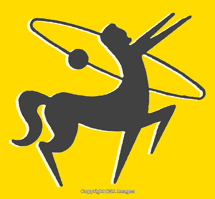 Artistic Line Art of a Centaur Embracing Movement on Yellow Background