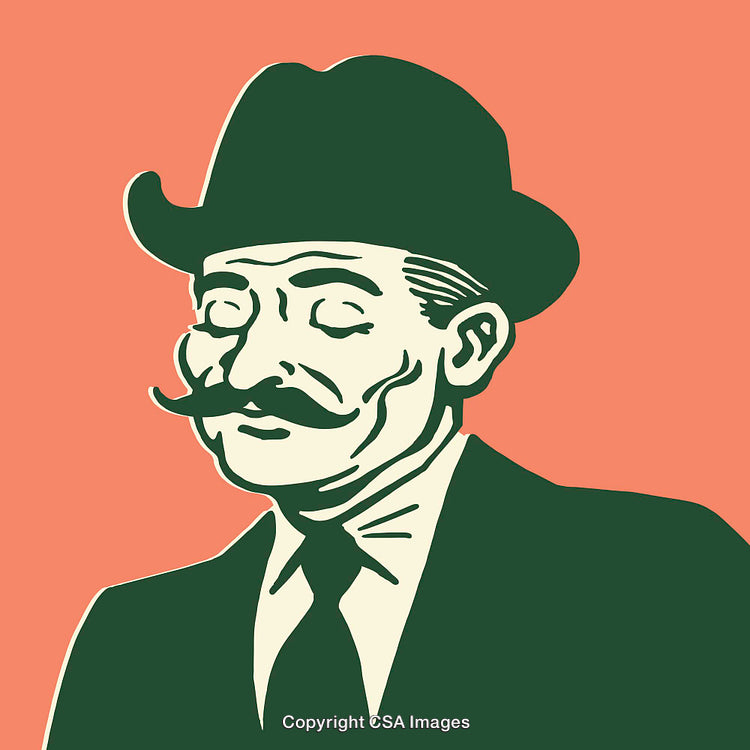 Vintage Illustration Depicting Classic Style Gentleman With Mustache in Hat