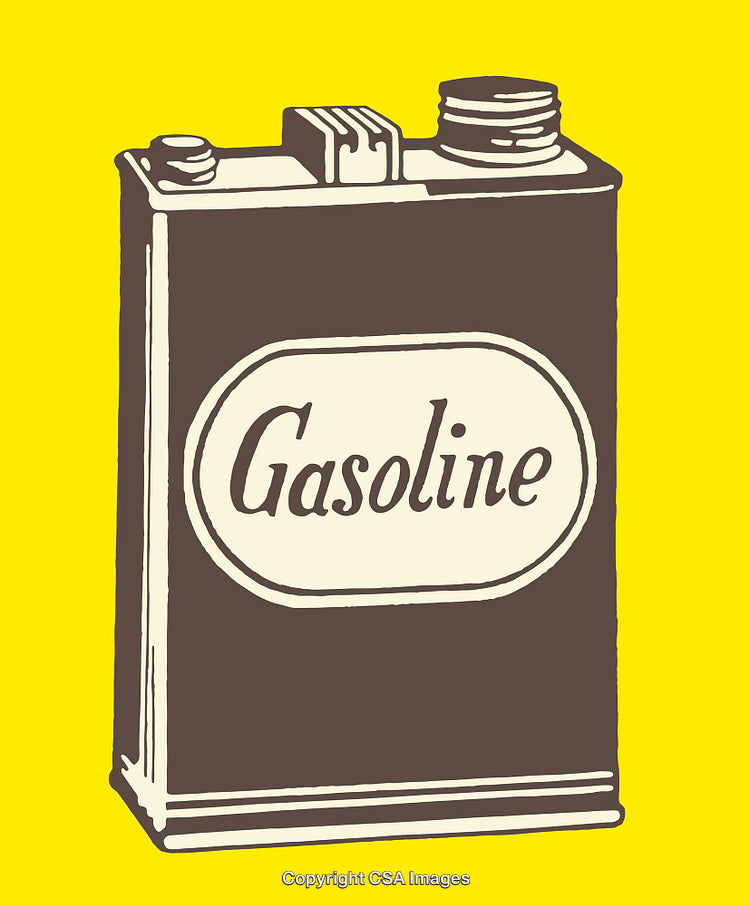 Vintage Line Art Illustration of a Gasoline Container on Yellow Background