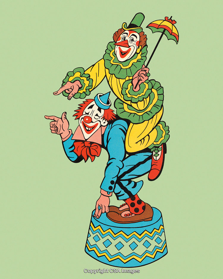 Cheerful Clowns Performing Act on a Circus Pedestal