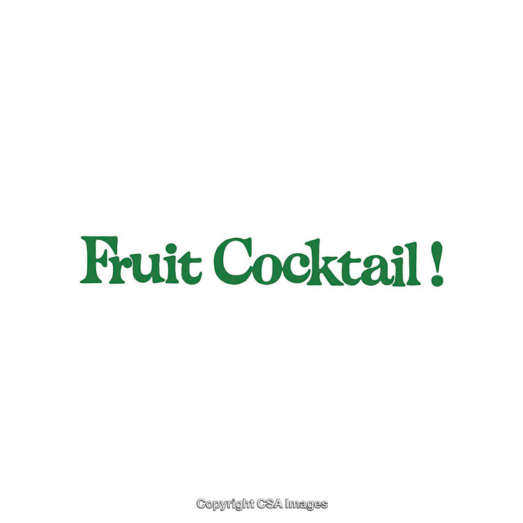 Bold Green Text Reading Fruit Cocktail on White Background