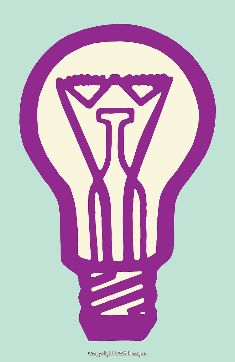 Bright Purple and Cream Lightbulb Illustration on a Teal Background