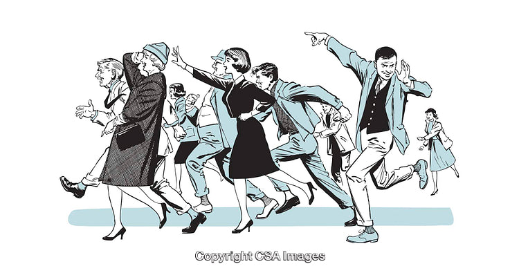 Cartoon Illustration of Running Business Professionals in Retro Style