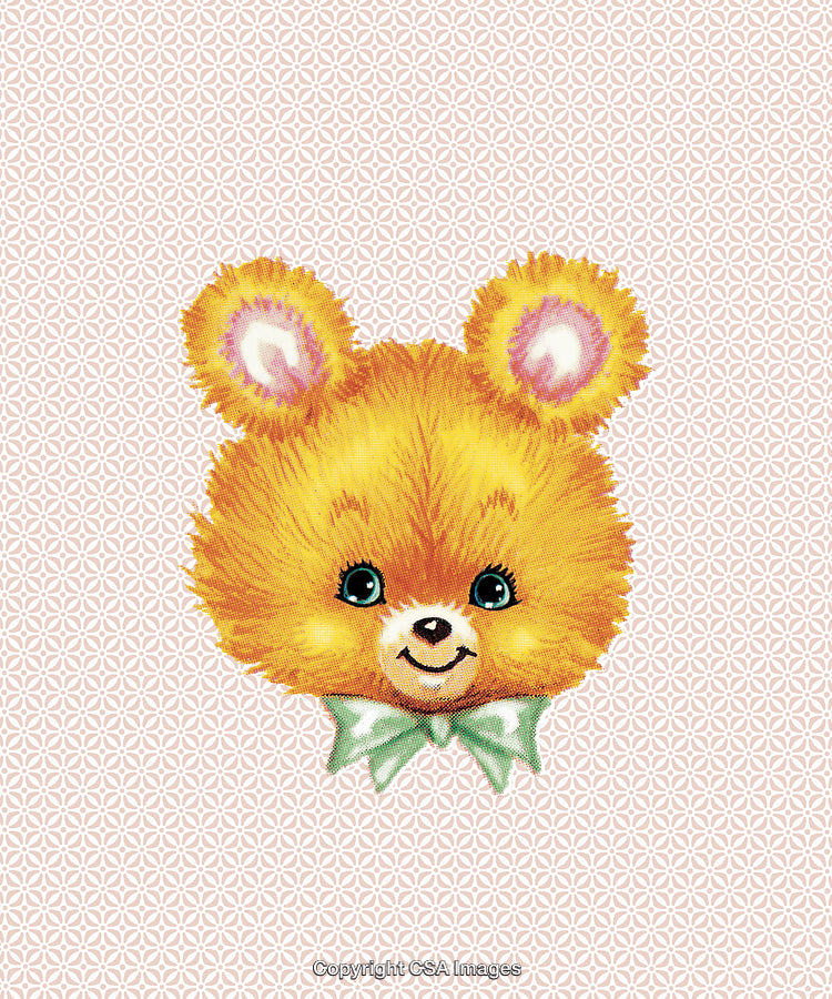 Cute Illustration of Bear with Bow and Patterns in Retro Style