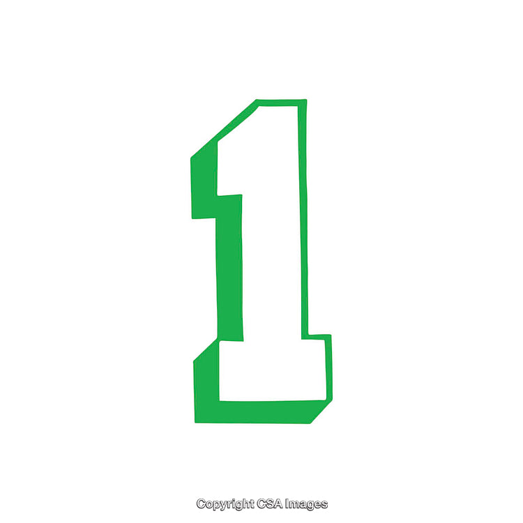 Green Bold Number One Isolated on White Background