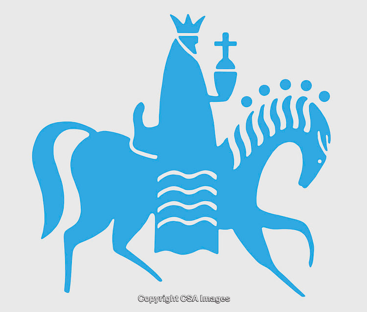 Illustration of a King on Horseback in a Minimalist Blue Line Art Style