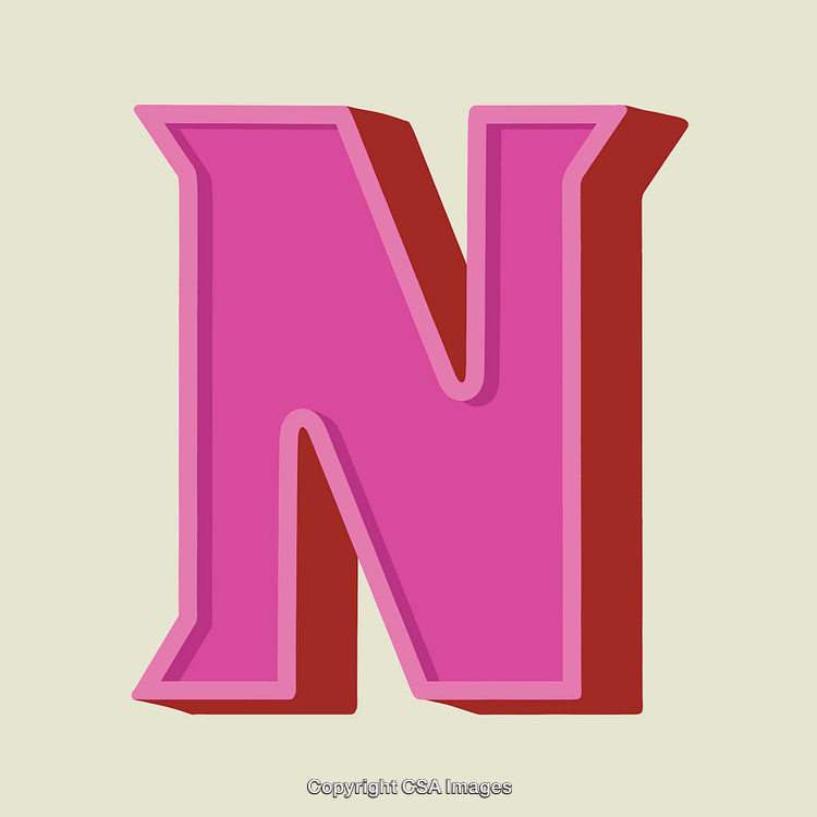 Bold Pink Letter 'N' with Shadow on a Beige Background