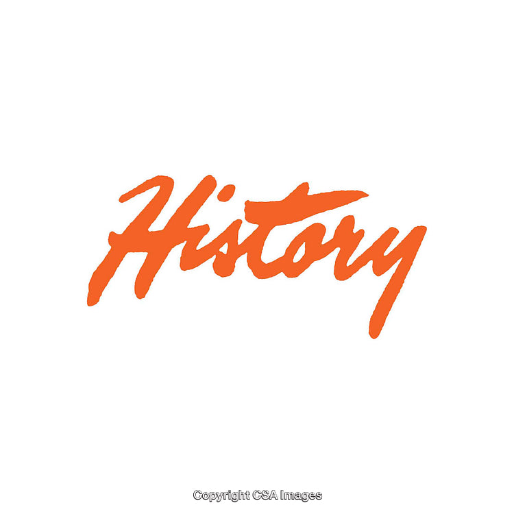 Bold Orange 'History' Script on Clean White Background