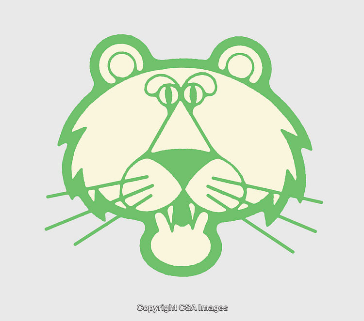 Playful Green Line Art Illustration of a Tiger's Face on Neutral Background