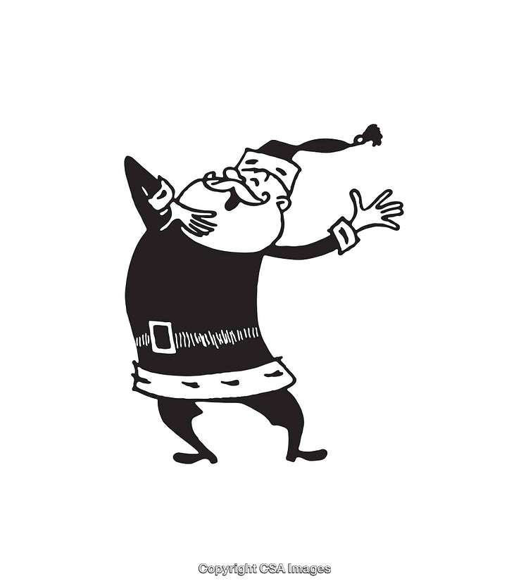 Black and White Illustration of Cheerful Santa Claus in Festive Pose