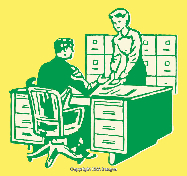 Retro Styled Business Meeting in a Colorful Office Illustration
