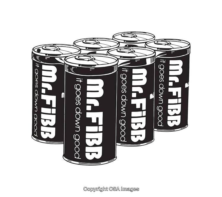 Black and White Line Art of Six Beverage Cans