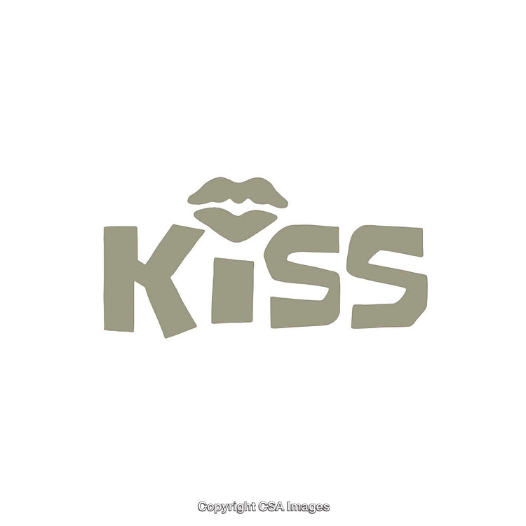 Monochromatic Word Art Typography of Kiss with Lip Illustration