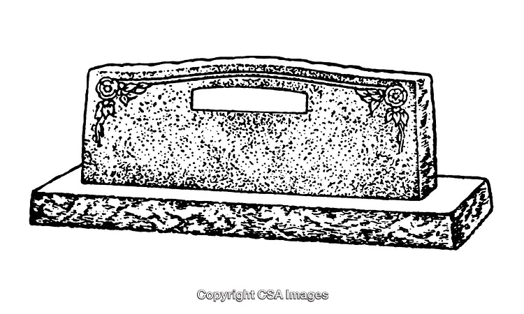 Engraved Memorial Headstone With Ornate Floral Decorations in Black and White