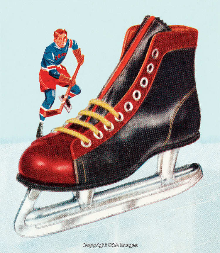 Retro Ice Skate Illustration with Hockey Player in Action Scene