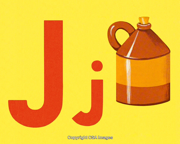 Alphabet Letter J With Illustrated Jug on Yellow Background