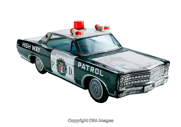 Vintage Highway Patrol Toy Car with Lights and Detailed Police Decals