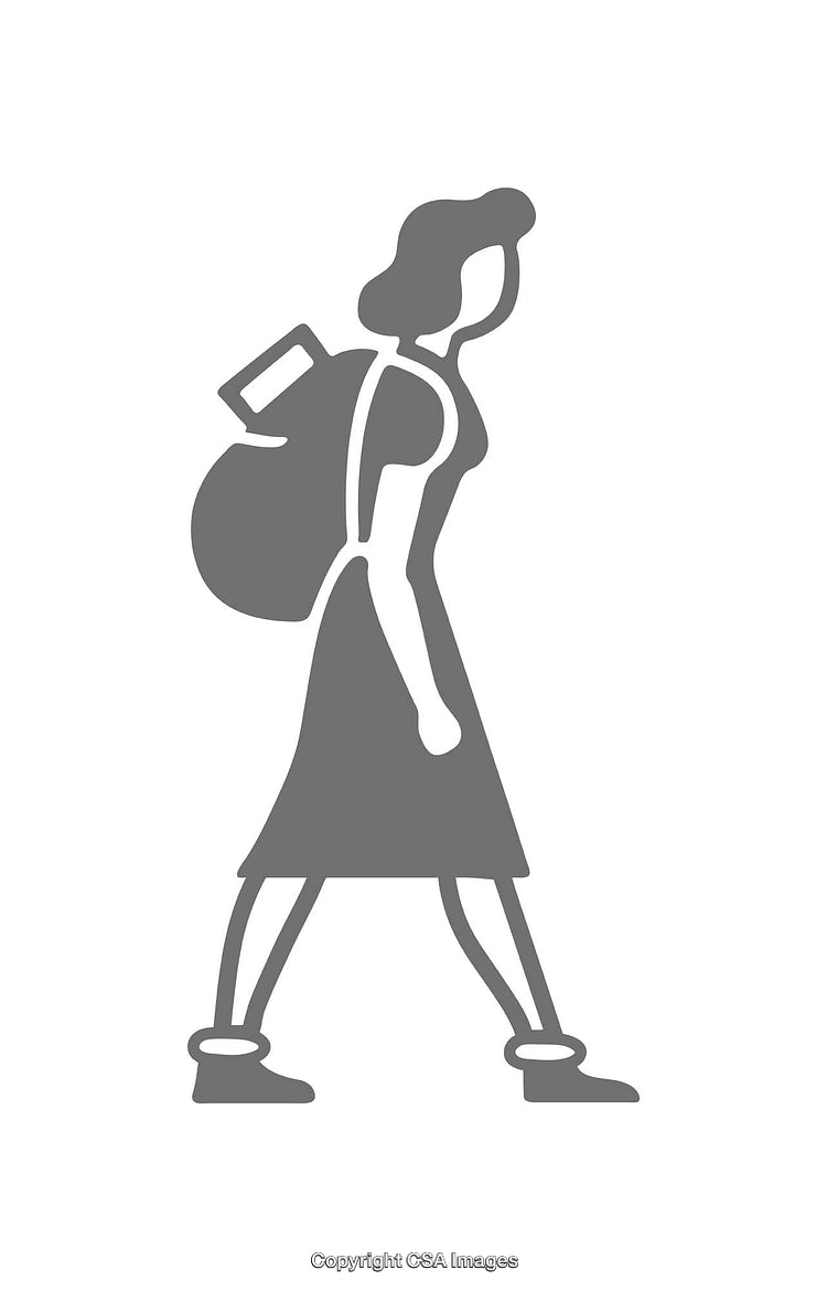 Silhouette Icon of a Woman With a Backpack in Motion