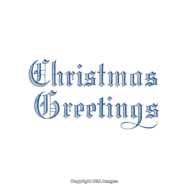 Elegant Blue Vintage Font Christmas Greetings Text Design Isolated on White