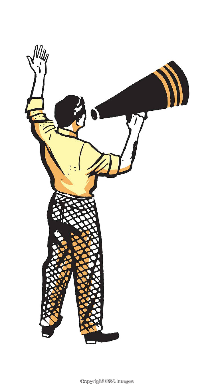 Illustration of a Person Speaking Through a Megaphone in Vintage Style