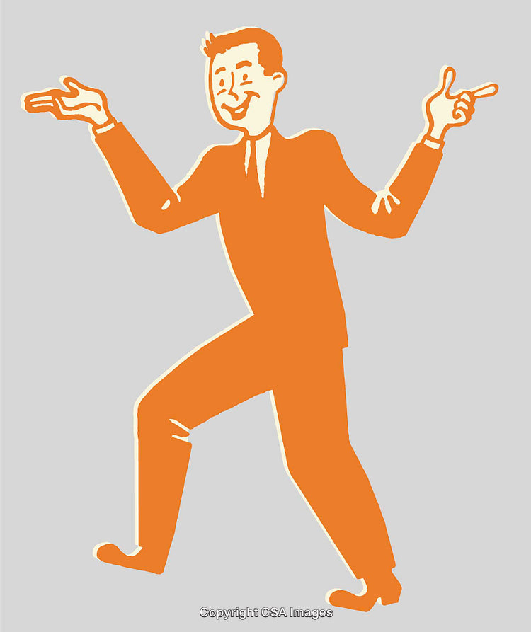 Energetic Orange Silhouette of a Vintage Style Businessman in Action