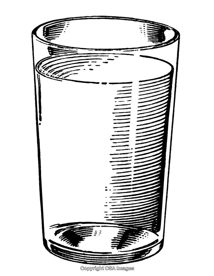 Detailed Black and White Engraving of a Glass Filled with Water