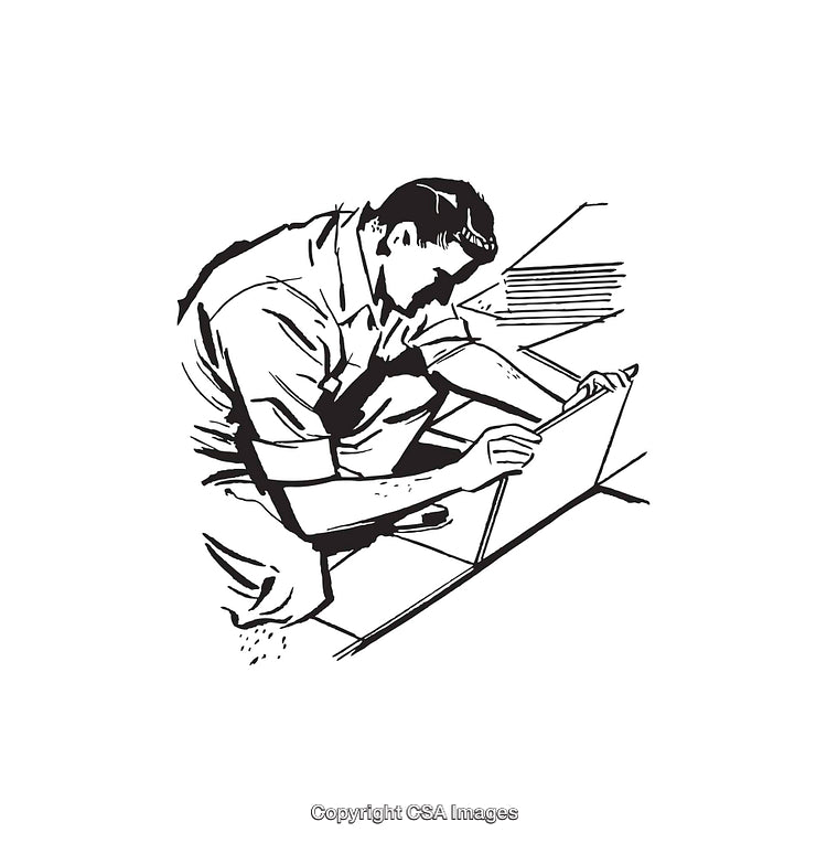 Black and White Illustration of Man Working on a Project