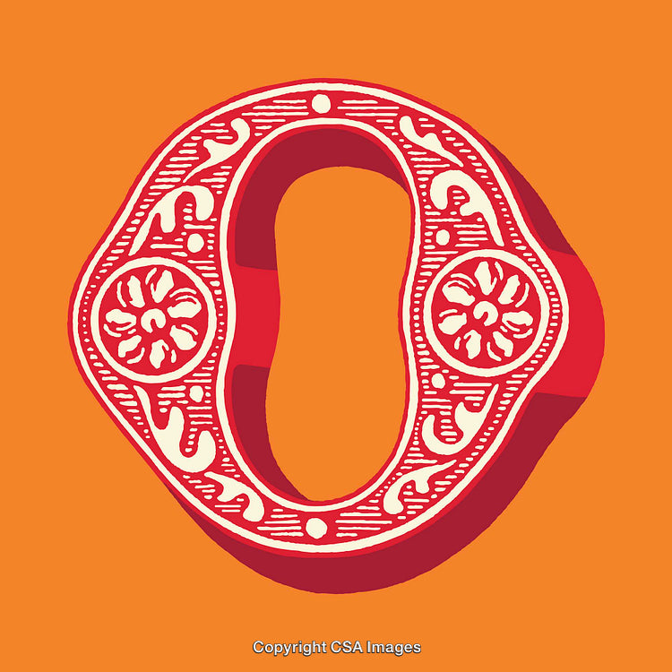 Stylized Letter O With Ornamental Red Decorative Pattern