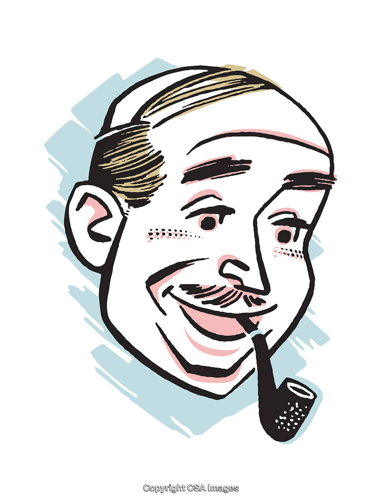 Retro Illustration of a Man Smoking Pipe with Cheerful Expression