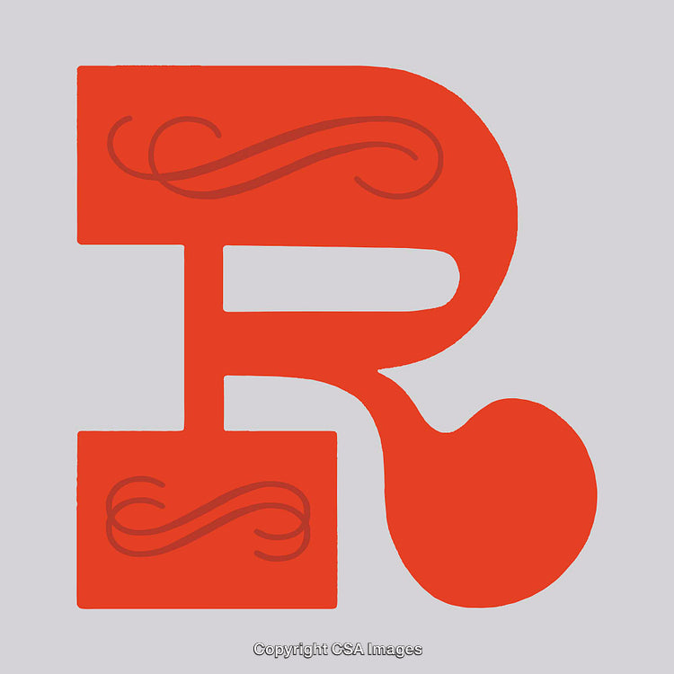 Decorative Red Letter R With Flourish Design on Light Background