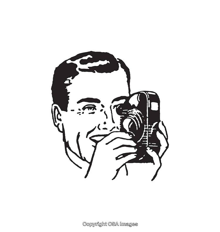 Retro Black and White Illustration of a Man Using a Camera