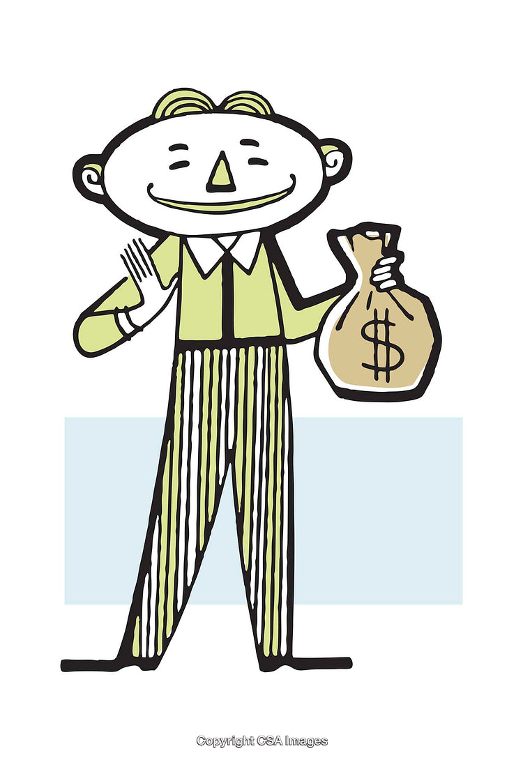 Colorful Illustration of a Smiling Character Holding a Bag of Money
